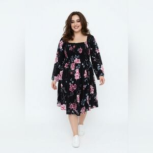 Torrid Black and Pink Floral Midi Dress